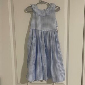 Charming Blue Checkered Sleeveless Kids Dress